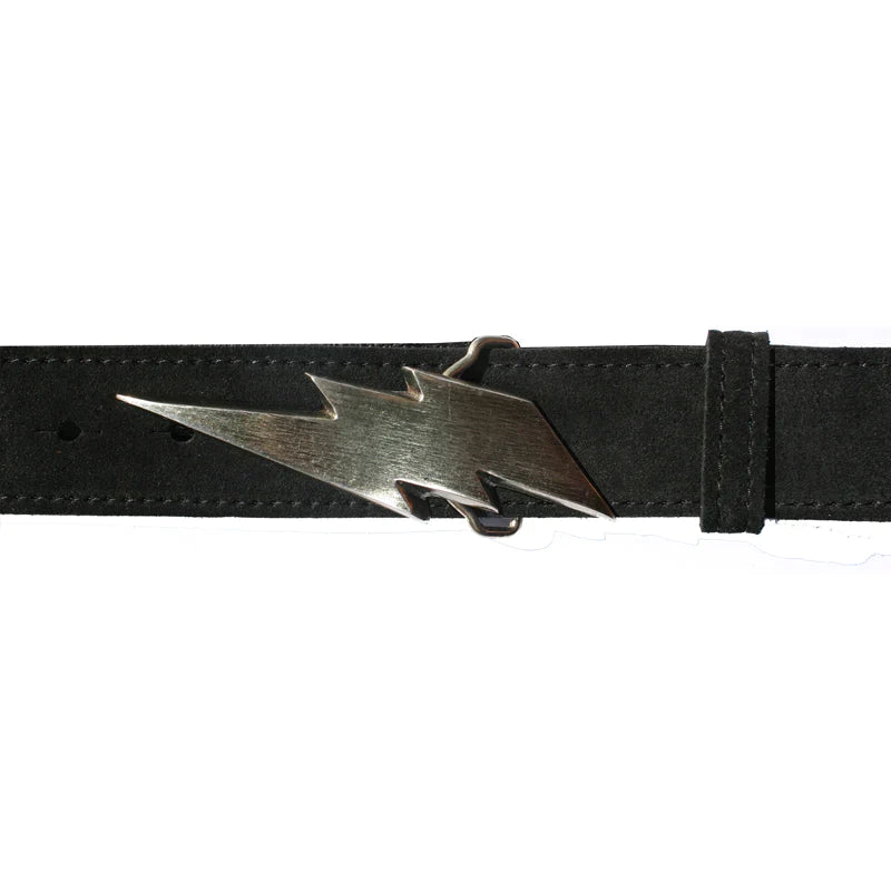 Kim White - Black Lightning Bolt Belt (Silver Buckle/Texture)