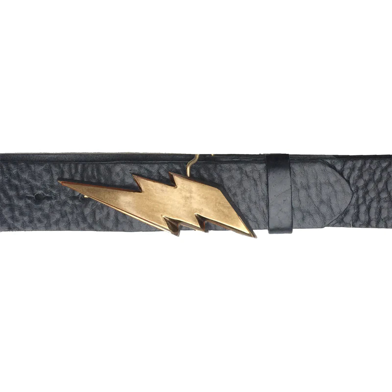 Kim White - Black Lightning Bolt Belt (Gold Buckle/Texture)