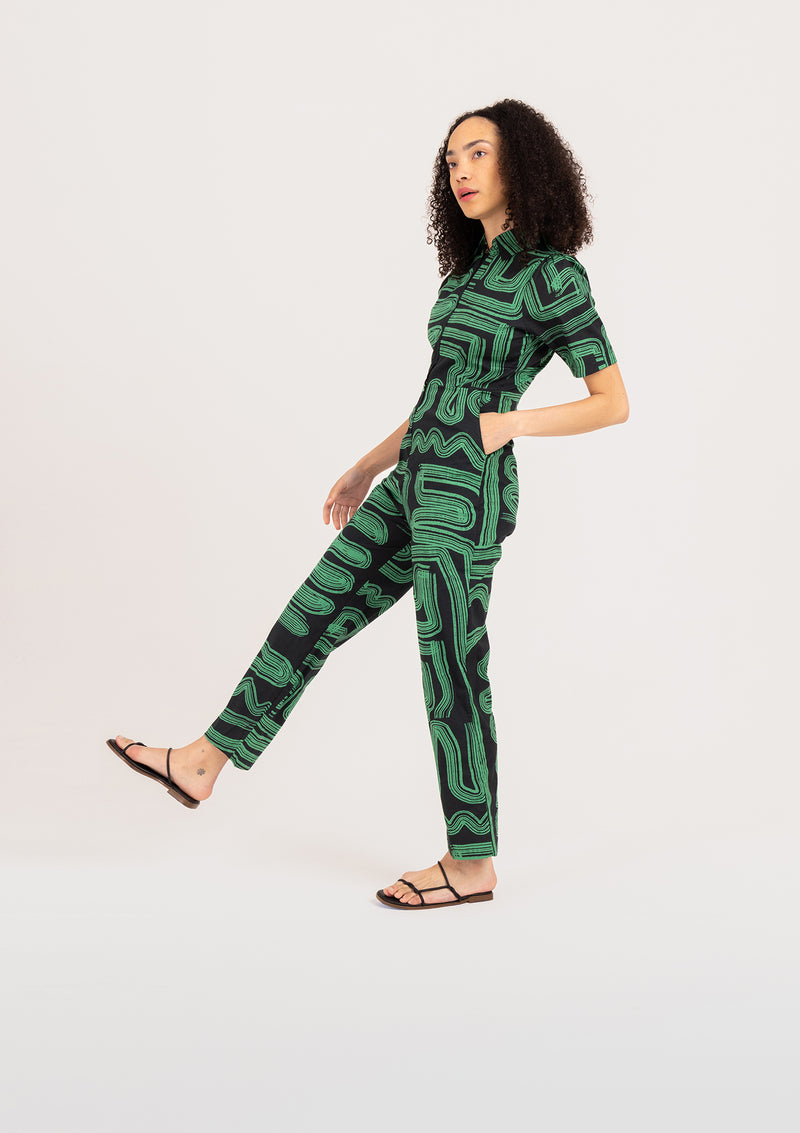 Kami Jumpsuit | BEL KAZAN | Green Zen Printed Cotton Poplin Jumpsuit ...